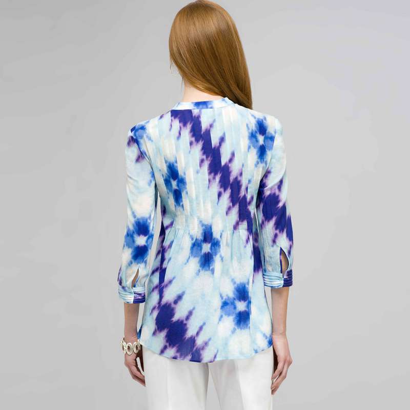 3/4 Sleeve Pleated Tunic, Tropical Blue Combo, large image number 1