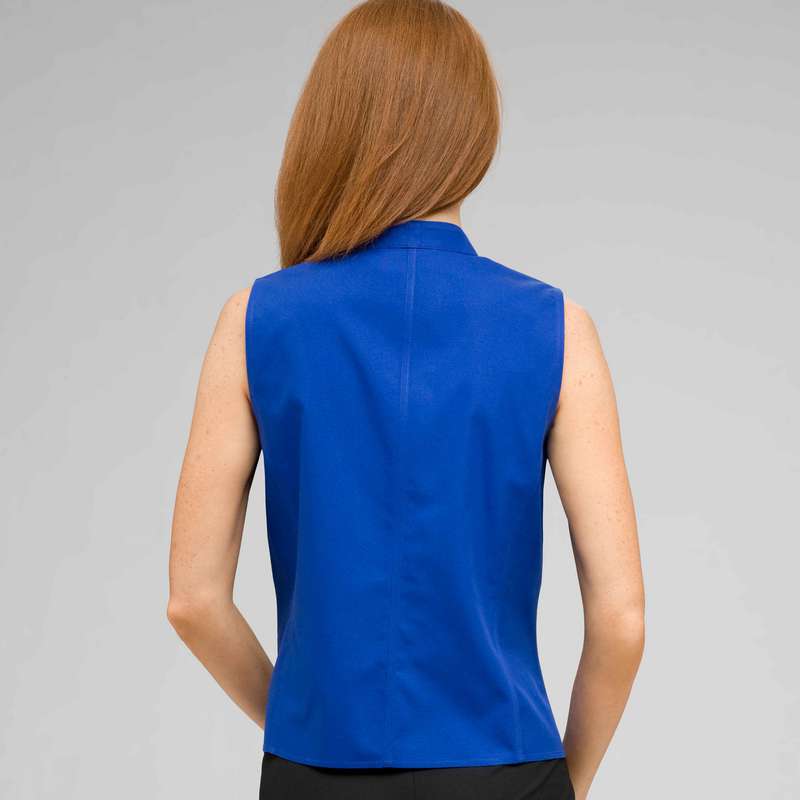 No-Iron Easy Care Sleeveless Shawl Collar Blouse, Cobalt, large image number 1